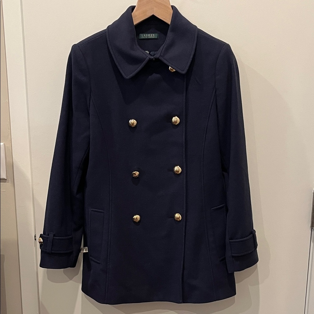 Ralph Lauren Dark Blue Pea Coat with Gold Buttons